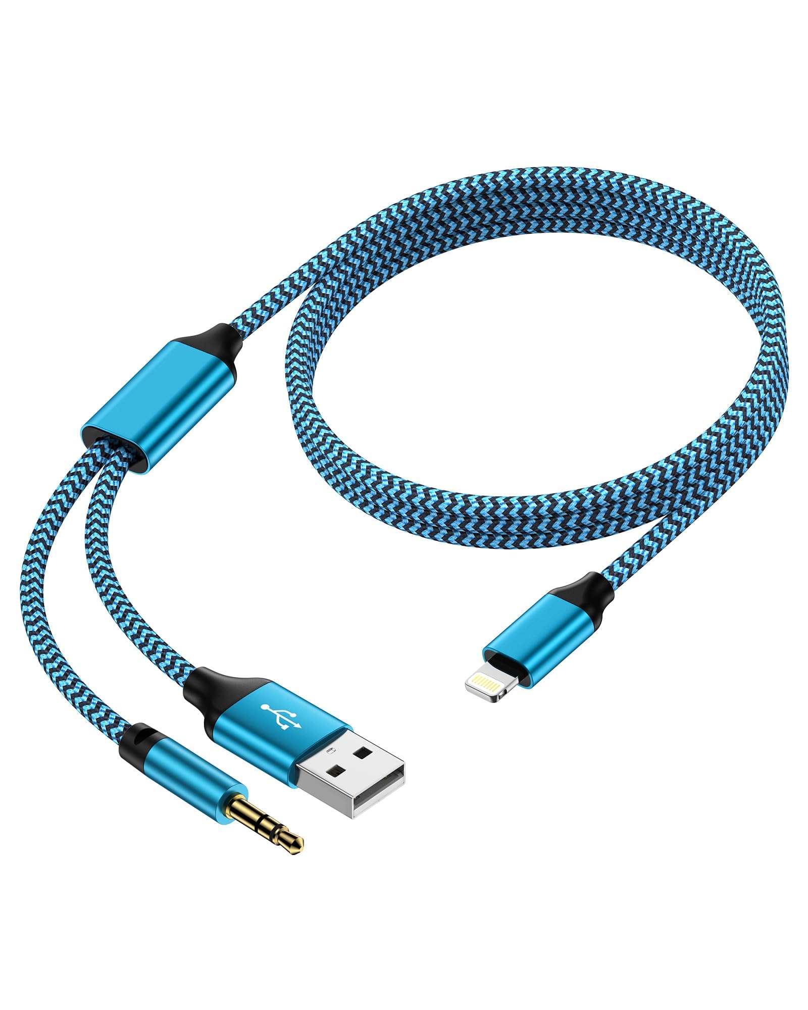 Amazon.co.jp: Lightning - 3.5mm AUXケーブル 車用 + 充電コード 2-in